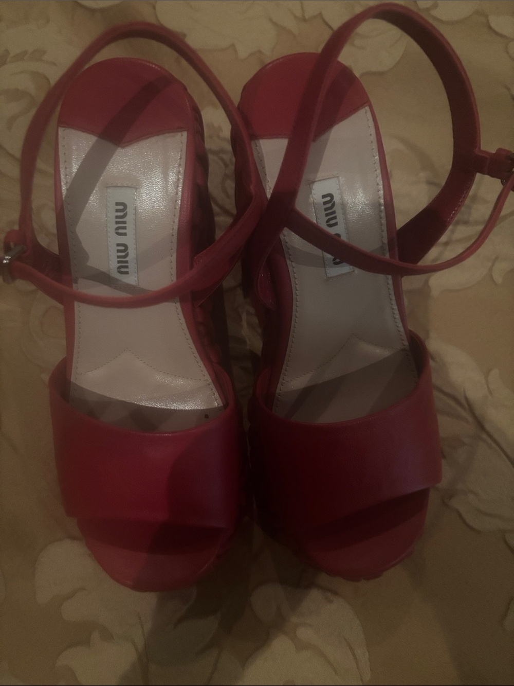 Miu Miu Red Leather Platform Sandals
